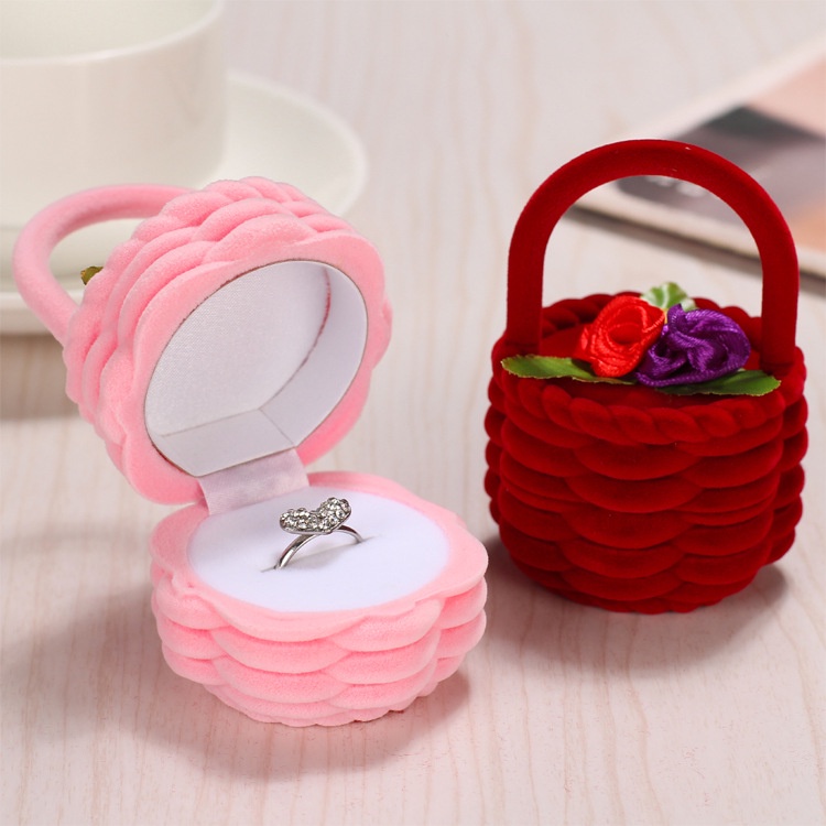 1pc Flower basket Velvet Wedding Engagement Ring Box Gift Box Holder for Earrings Necklace Display Jewelry case_voghion.com