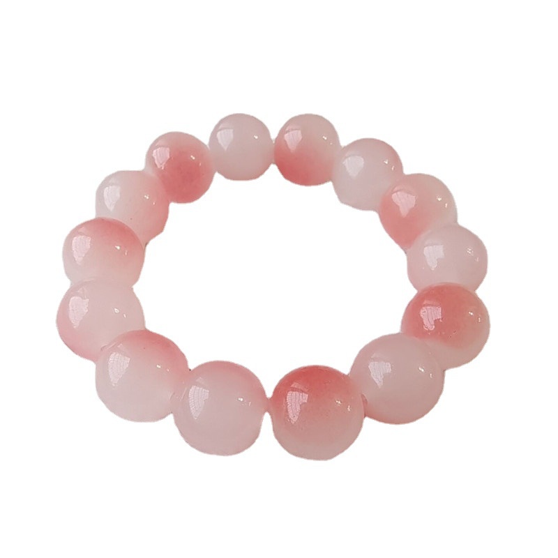 Bracciale con perline da 14 mm Bracciale con perline Buddha rosa trasparente con ghiaccio sfumato_voghion.com