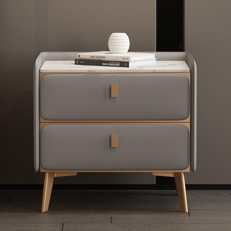 Bedside Table Solid Wood Cabinet Modern Luxury Multi-functional Slate Storage Cabinet