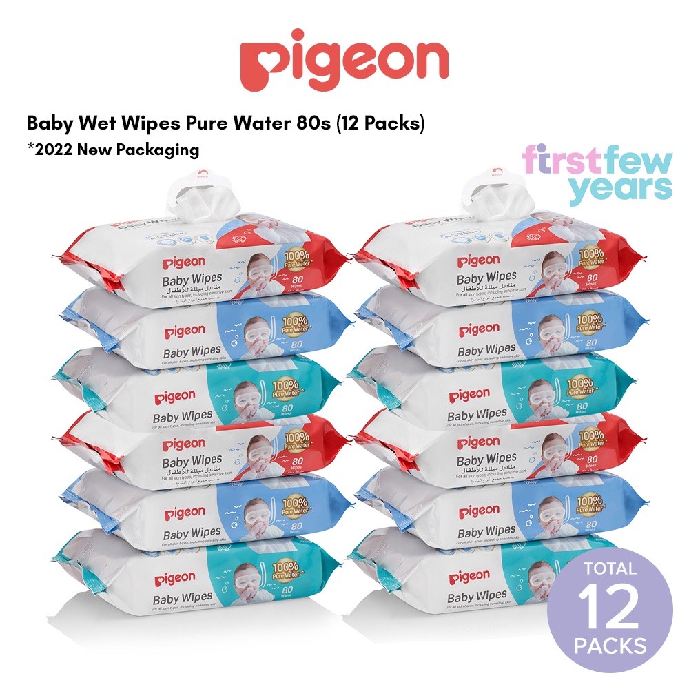 Pigeon Baby Wet Wipes 100% Water 80sheets (12 Packs)