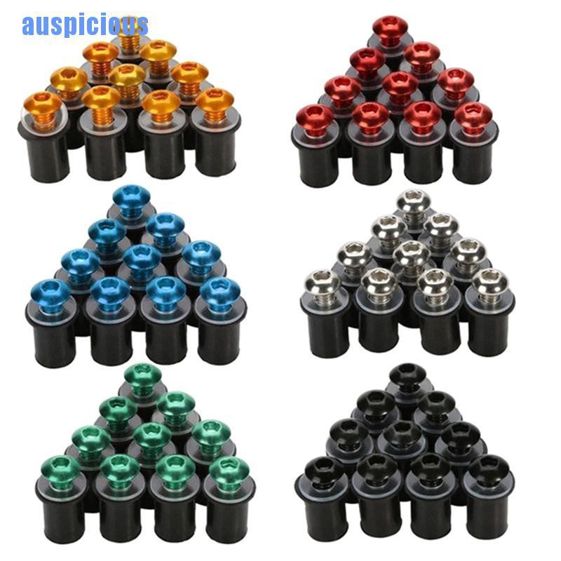 auspicious❤ 10Pcs Motorcycle Windscreen Windshield Fairing Bolt Screw Kit Well Nuts M5 15Mm