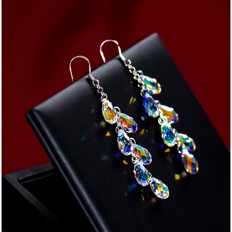 Orecchini pendenti con geometria di cristallo alla moda Orecchini pendenti Orecchini con gancio da sposa lunghi con nappa trasparente carino_voghion.com