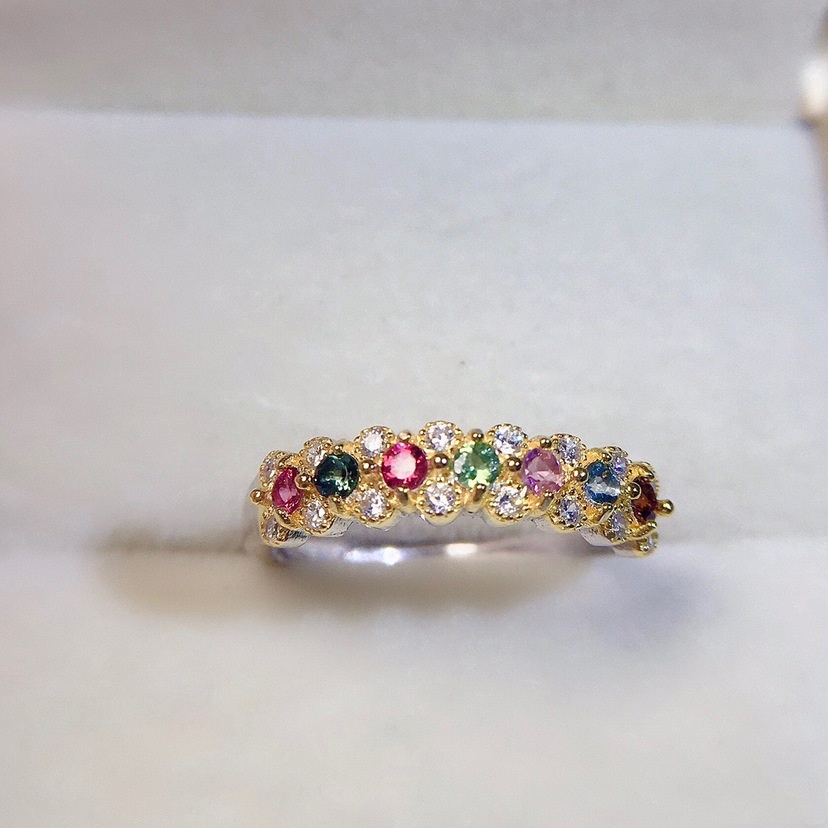 New Full Rhinestone Ring Simulation Colorful Tourmaline Open Ring_voghion.com