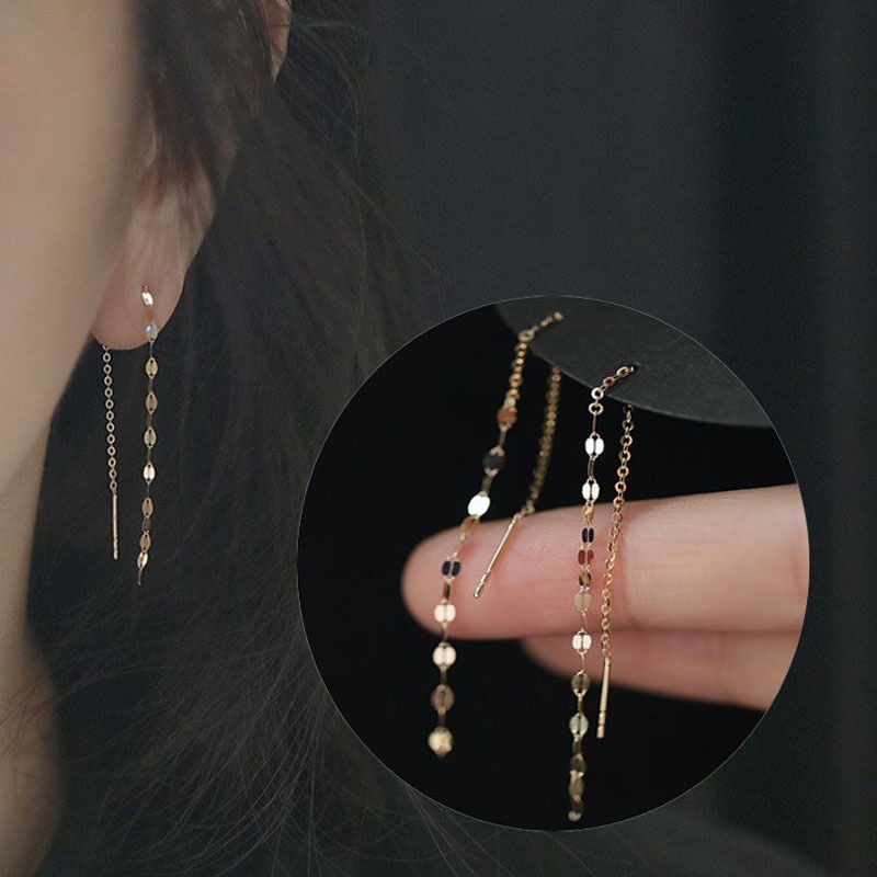 Tendance coréenne Long fil gland fil chaîne perles pendentifs balancent boucles d'oreilles droites suspendues boucles d'oreilles_voghion.com