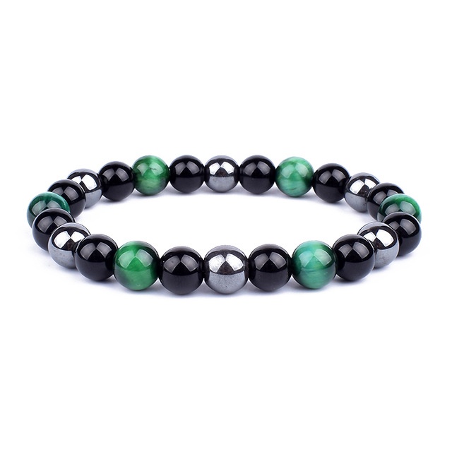 Bracelets en obsidienne noire naturelle et hématite, perles en œil de tigre pour hommes, pour la Protection magnétique de la santé, 8mm_voghion.com