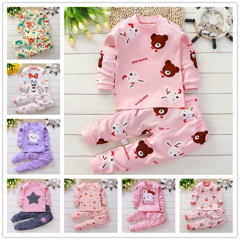 Set Pyjamas for Kids Girls Cotton Long Sleeve Cute Printing Sleepwear Baby Clothes Pajama Set 73cm-120cm