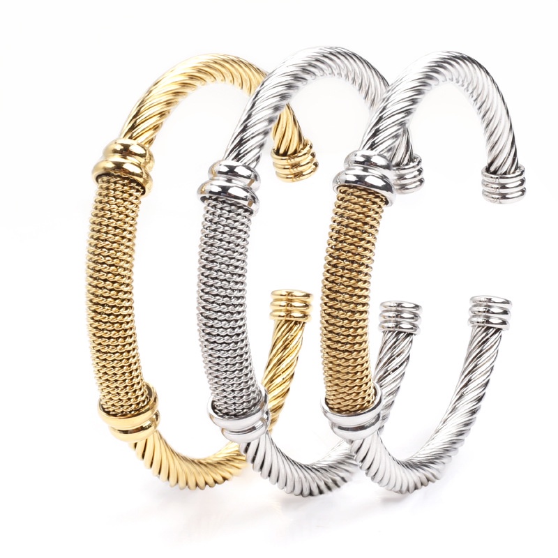 Luxury Stackable Wire Rope Bangle Cuff For Women Wedding wedding Party open Bracelet_voghion.com
