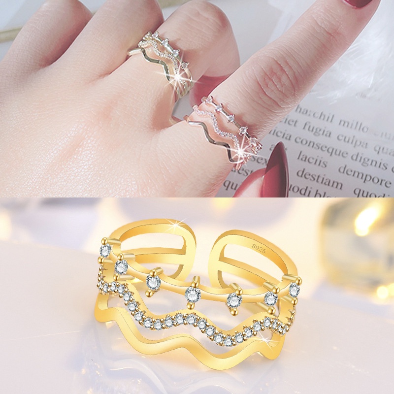 Multi-layer Wavy Zircon Open Ring ins Simple Index Finger Ring Accessories_voghion.com