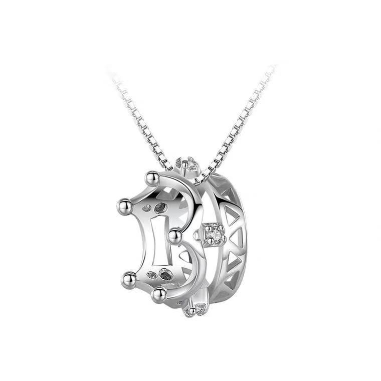 Collana in argento con corona, ciondolo retrò con strass, gioielli geometrici semplici_voghion.com