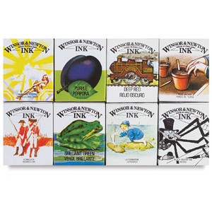 英國 WINSOR & NEWTON 溫莎牛頓 蟲膠彩色防水墨水 8色套組