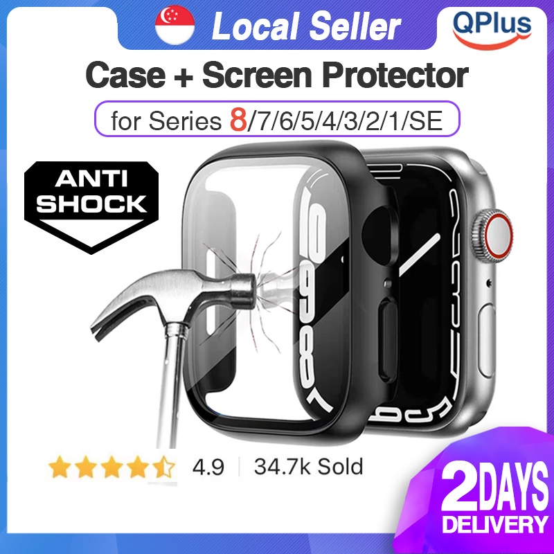 [SG] QPlus iWatch Case with Screen Protector Compatible with Apple Watch Series 8 7 6 5 4 3 2 1 SE 41mm 45mm 42mm 44mm