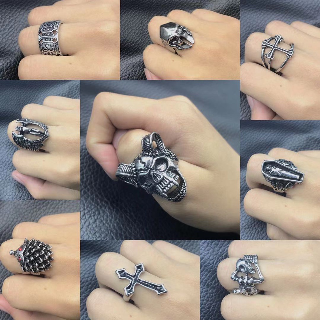 Men's Retro Demon Punk Skull Ring Adjustable Hip Hop Jewellery_voghion.com