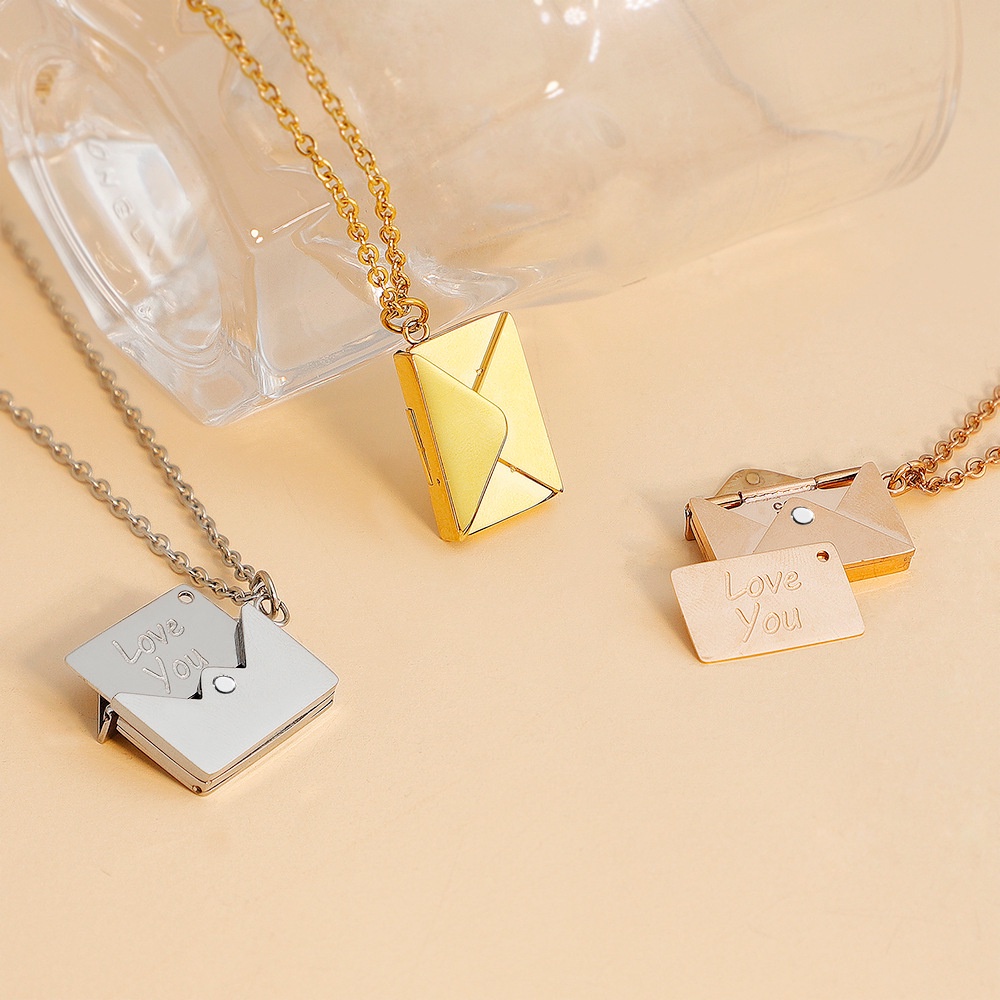 Envelope Locket Necklace Titanium Steel Love Message Pendant_voghion.com