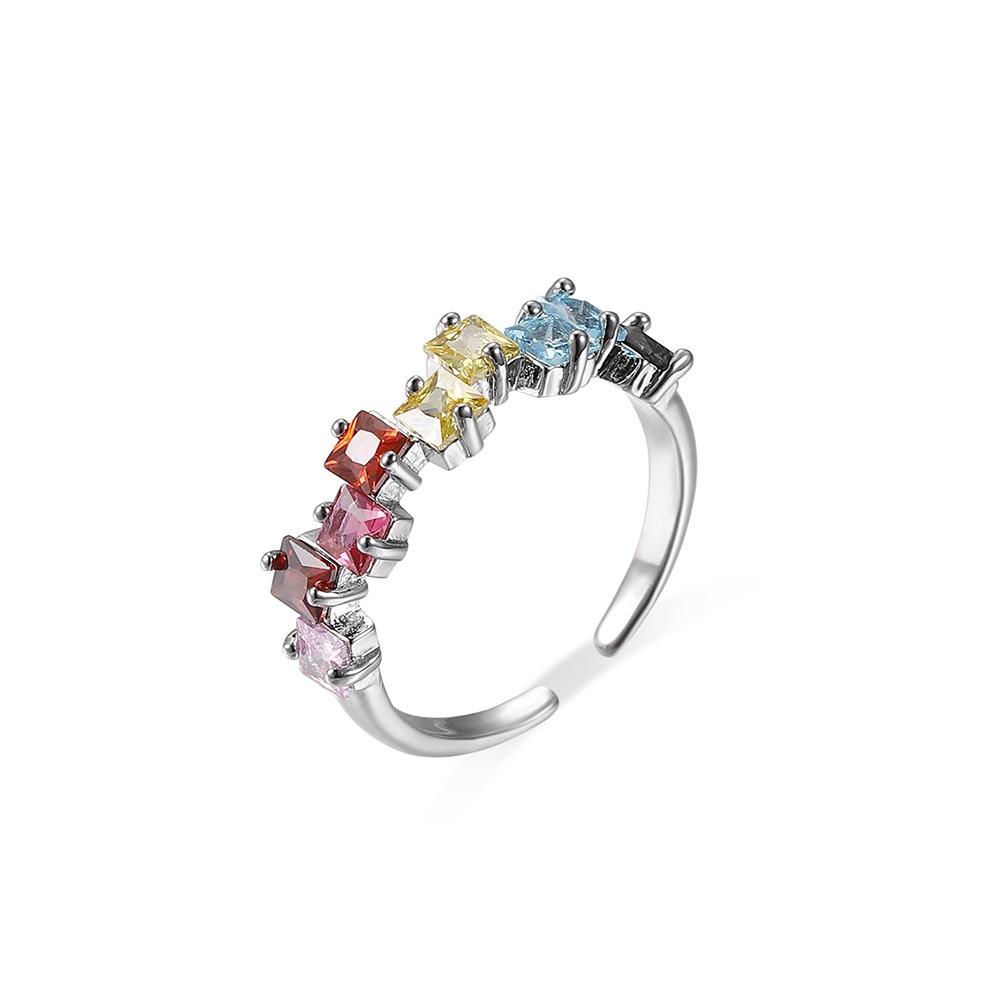 Anello da donna alla moda semplice barocco retrò zircone arcobaleno anello aperto regolabile_voghion.com