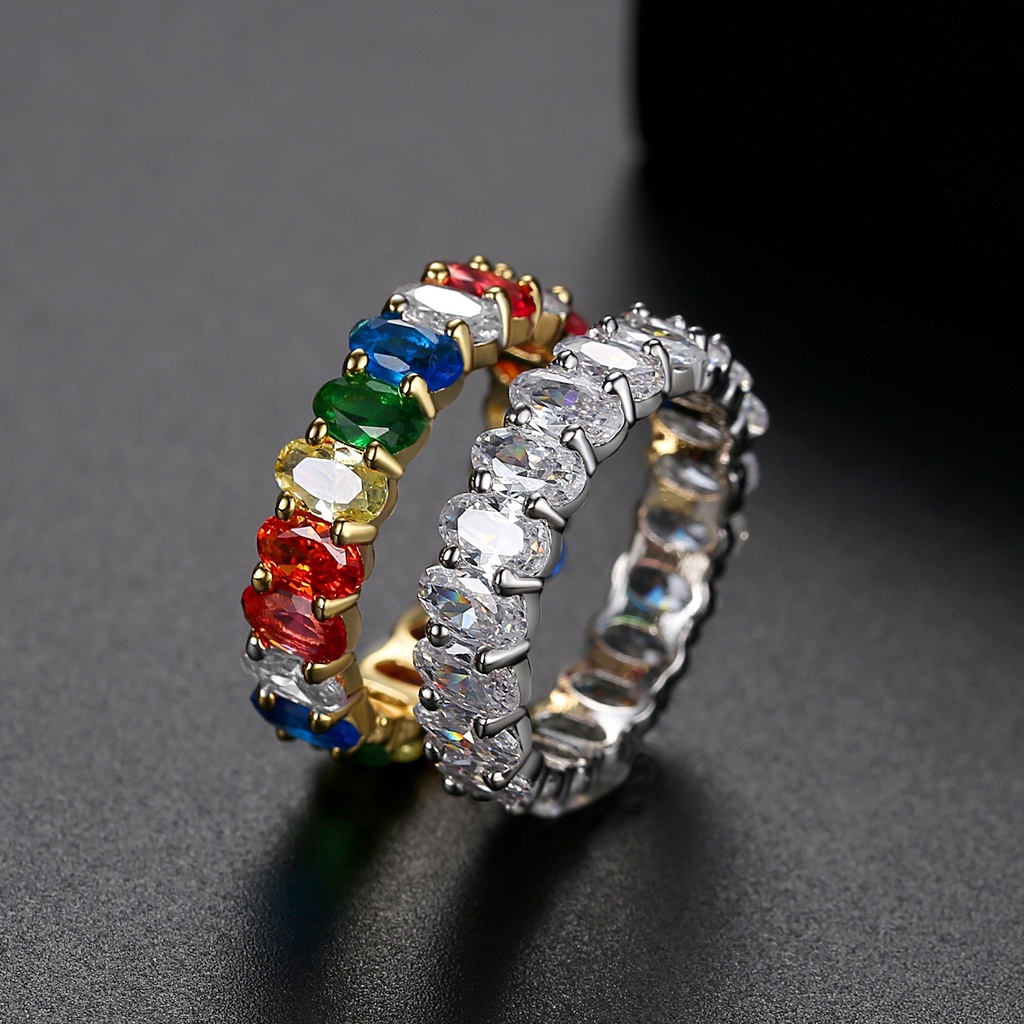 Anello da donna colorato in zircone intarsiato in rame, fedi nuziali con zirconi ovali da 5 mm_voghion.com