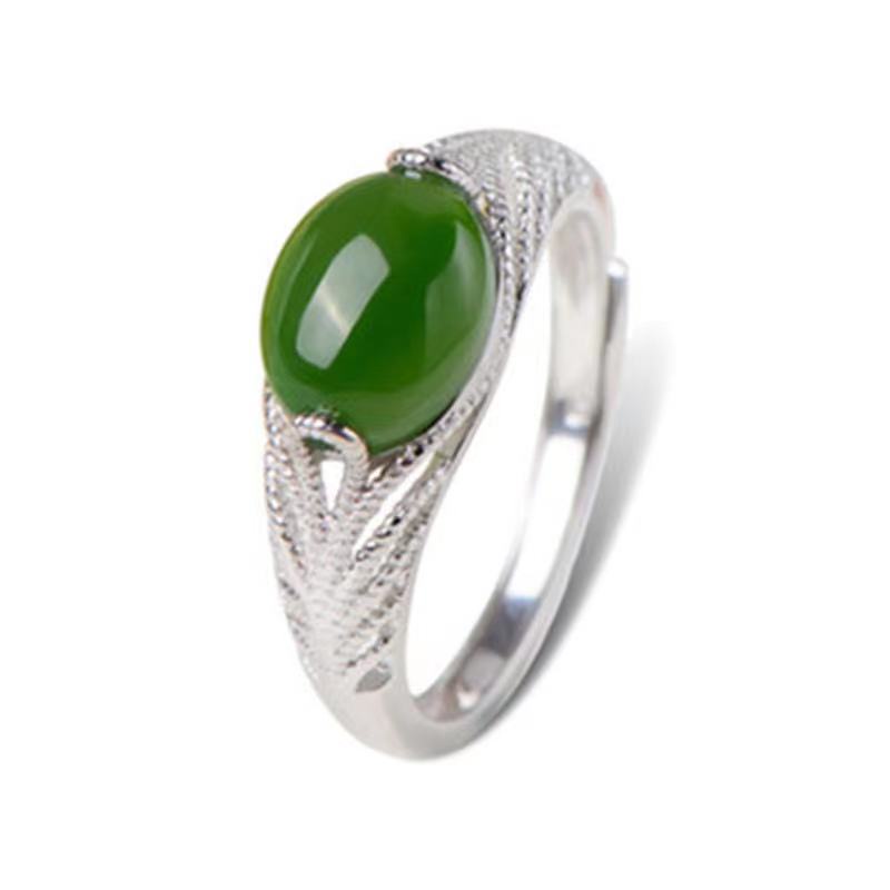 Anello da donna con smeraldo, rubino, argento placcato, giada Hetian, anello di apertura, regalo di compleanno_voghion.com