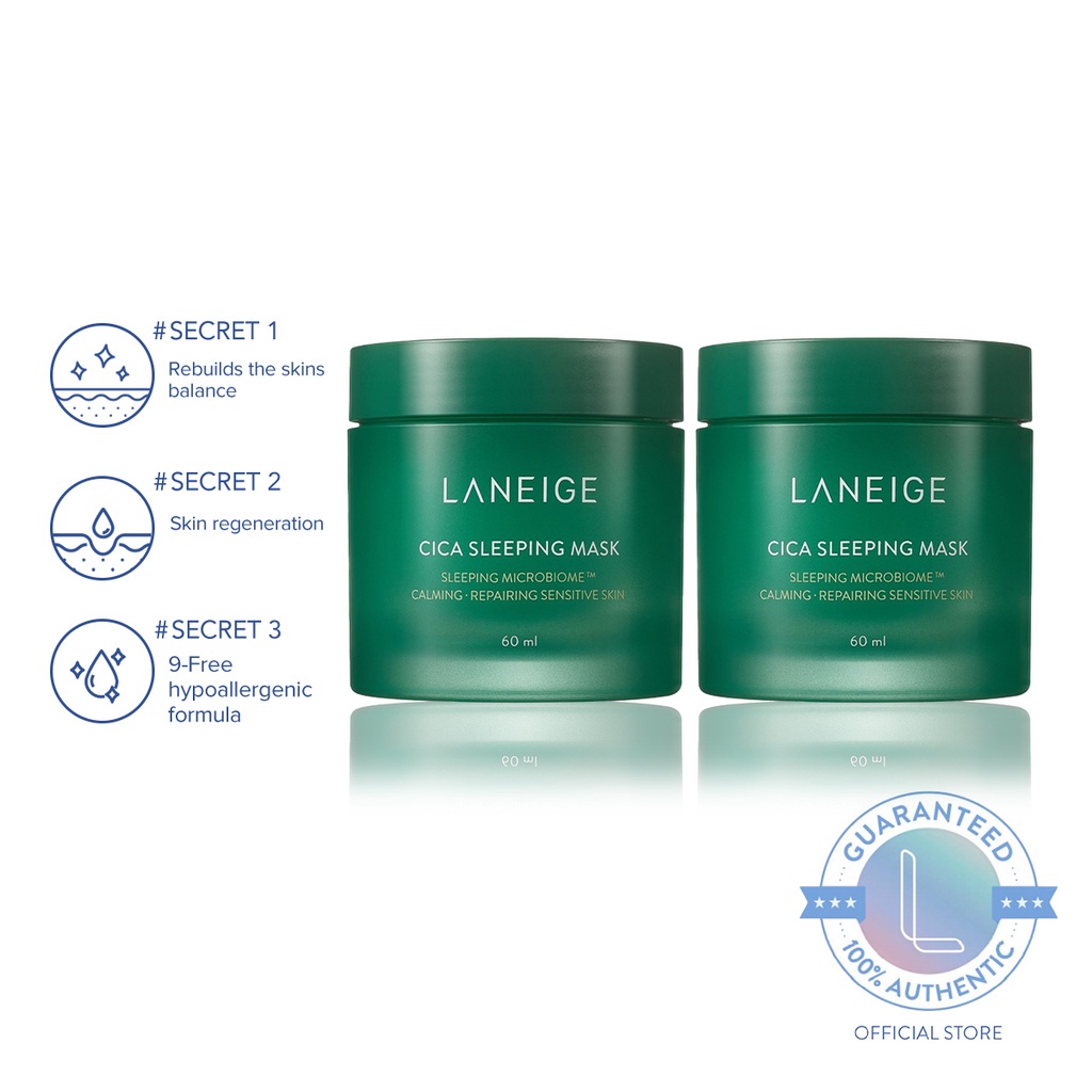 LANEIGE Cica Sleeping Mask Ex 60ml Duo Set - Soothing Sleeping Mask, Reinforces Skin Barrier