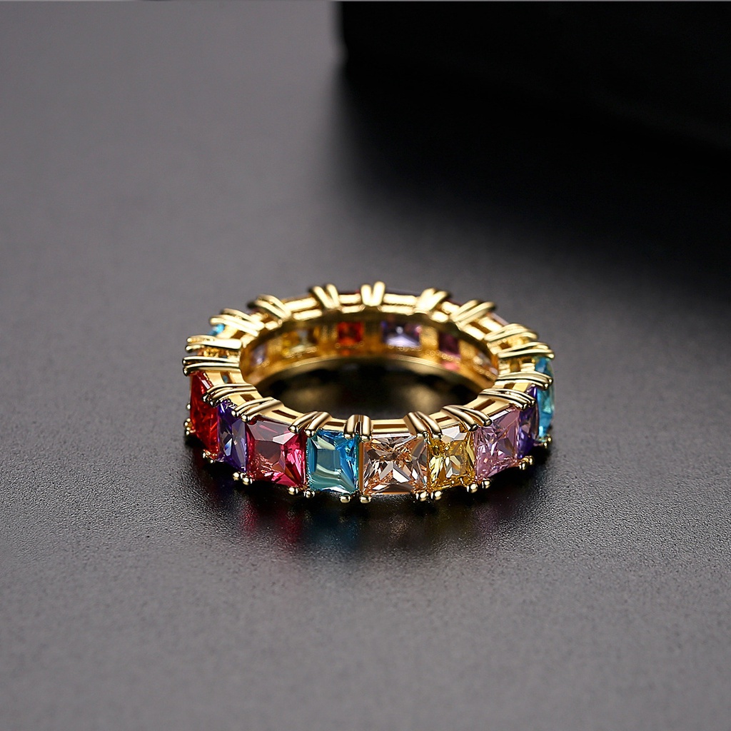 5mm Colorful Square Zircon Ring Fashion Luxury Women's Jewelry Wedding Ring Wholesale_voghion.com