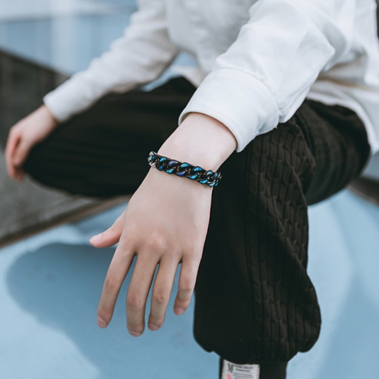 Cuban chain armband i rostfritt stål för par blå och vit_voghion.com