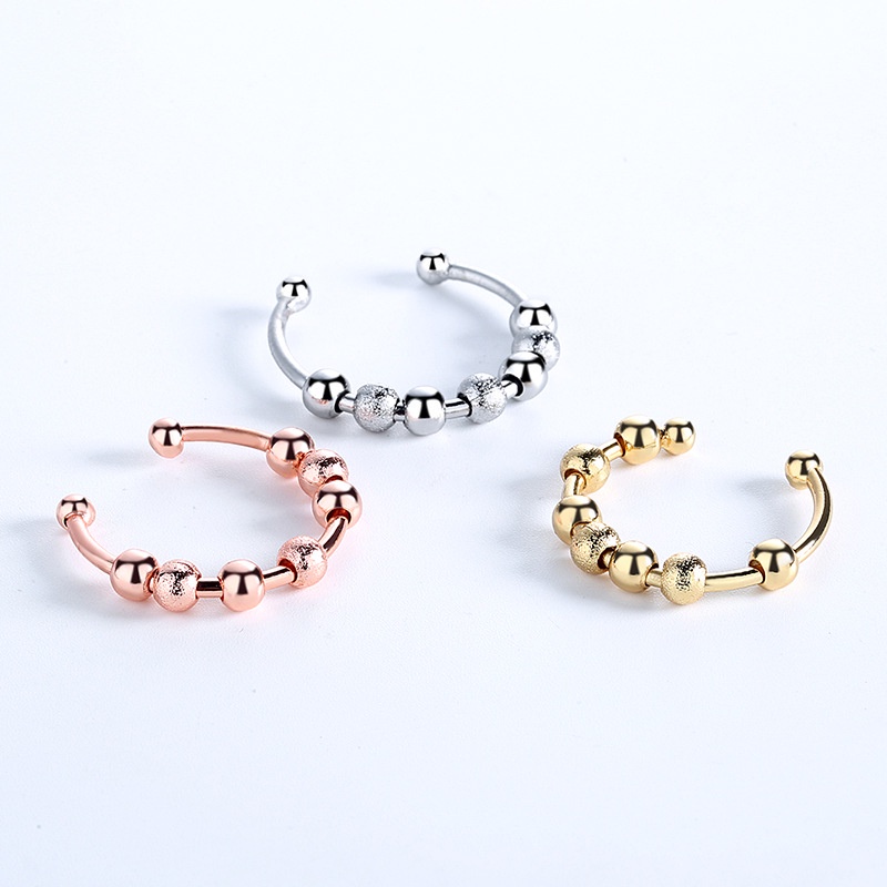 Rotierende Mikrobewegungsperlen Angstringe für Frauen Männer Verstellbarer nordischer Mode Retro geometrischer offener Ring_voghion.com