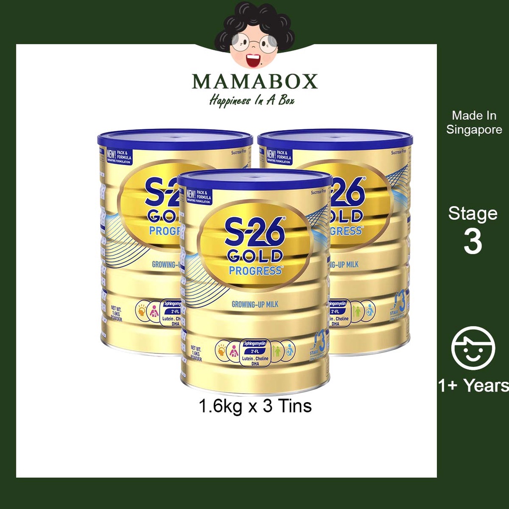 Wyeth S-26 S26 Gold Progress Growing up Milk Formula Stage 3 (1.6kg x 3 Tins)