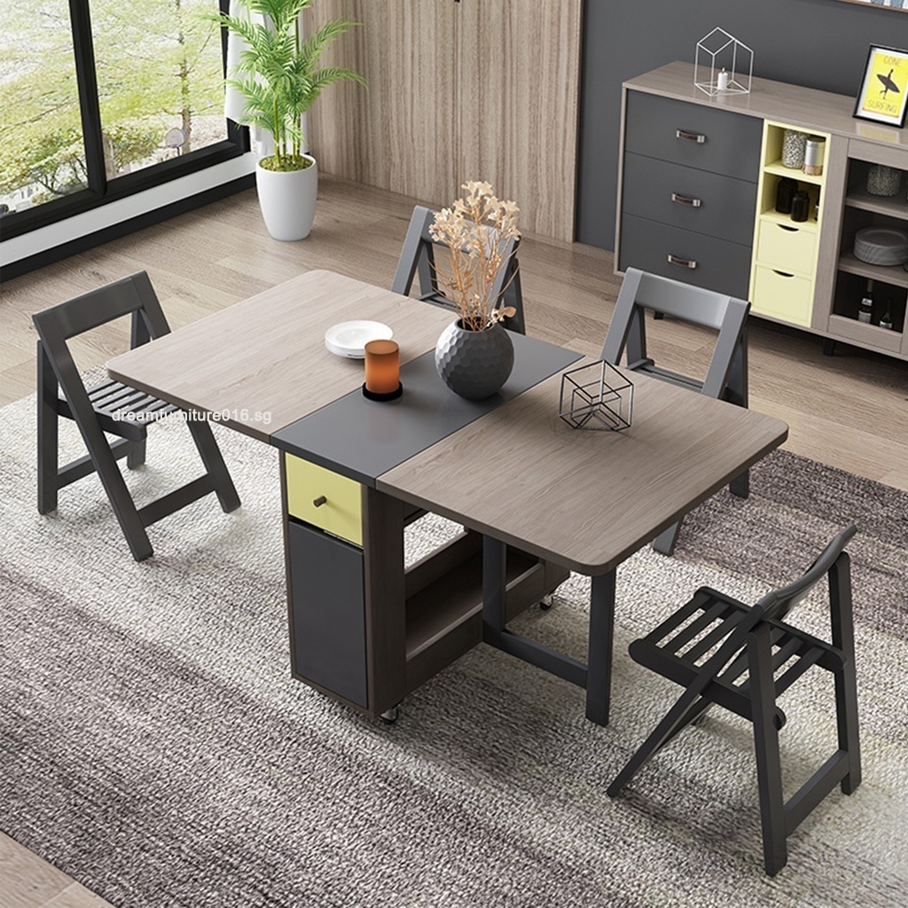 LEMON FREE Installation Retractable Dining Table Set Nordic Multifunctional Folding Dining Table Chair Combination