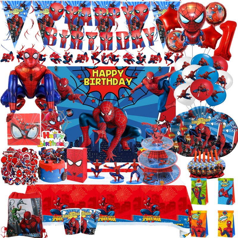 Spiderman Superhero Party Birthday Decorations Favors Gifts Spiderman Tablecloth Cupcake Toppers For Kid Toddler Birthday Decor