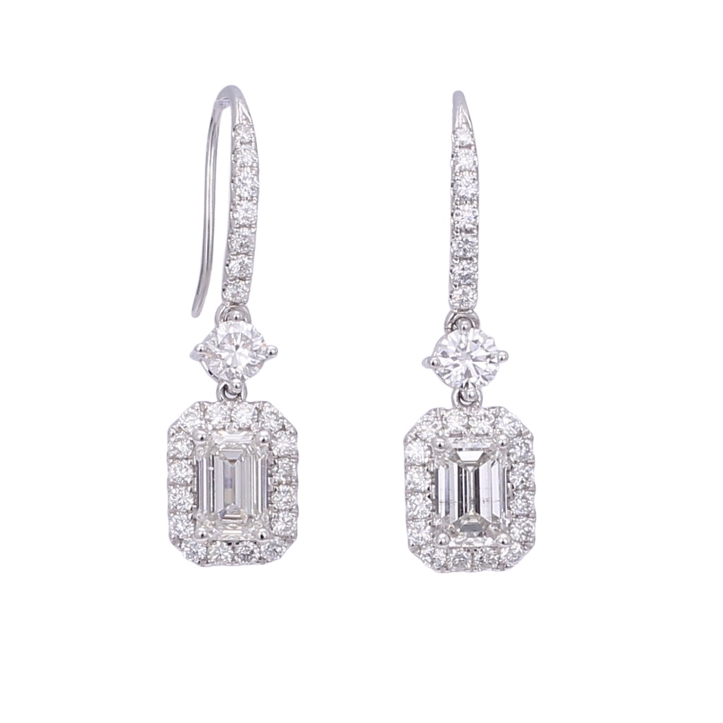 TAKA Jewellery Emerald Cut and Round Brilliant Lab Grown Diamond Hook Earrings 10K