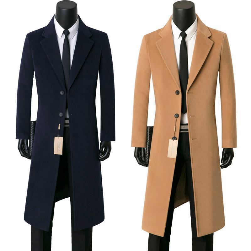 Lightning Delivery Trench Coat Men's Mid-Length Handsome Trendy Woolen Coat Korean-Style Slim-Fit Mid-Length Woolen Coat British Style Fashion