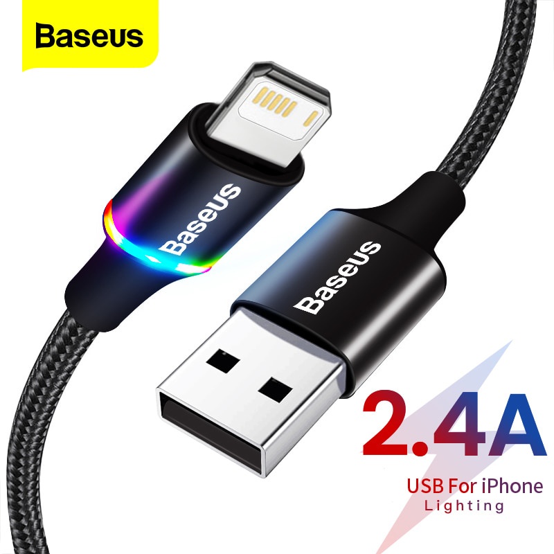 Baseus LED USB Cable For iPhone 12 11 Pro Xs Max X Xr 8 7 6 6S Fast Charging Charger Mobile Phone Data Cable For iPad Wire Cord