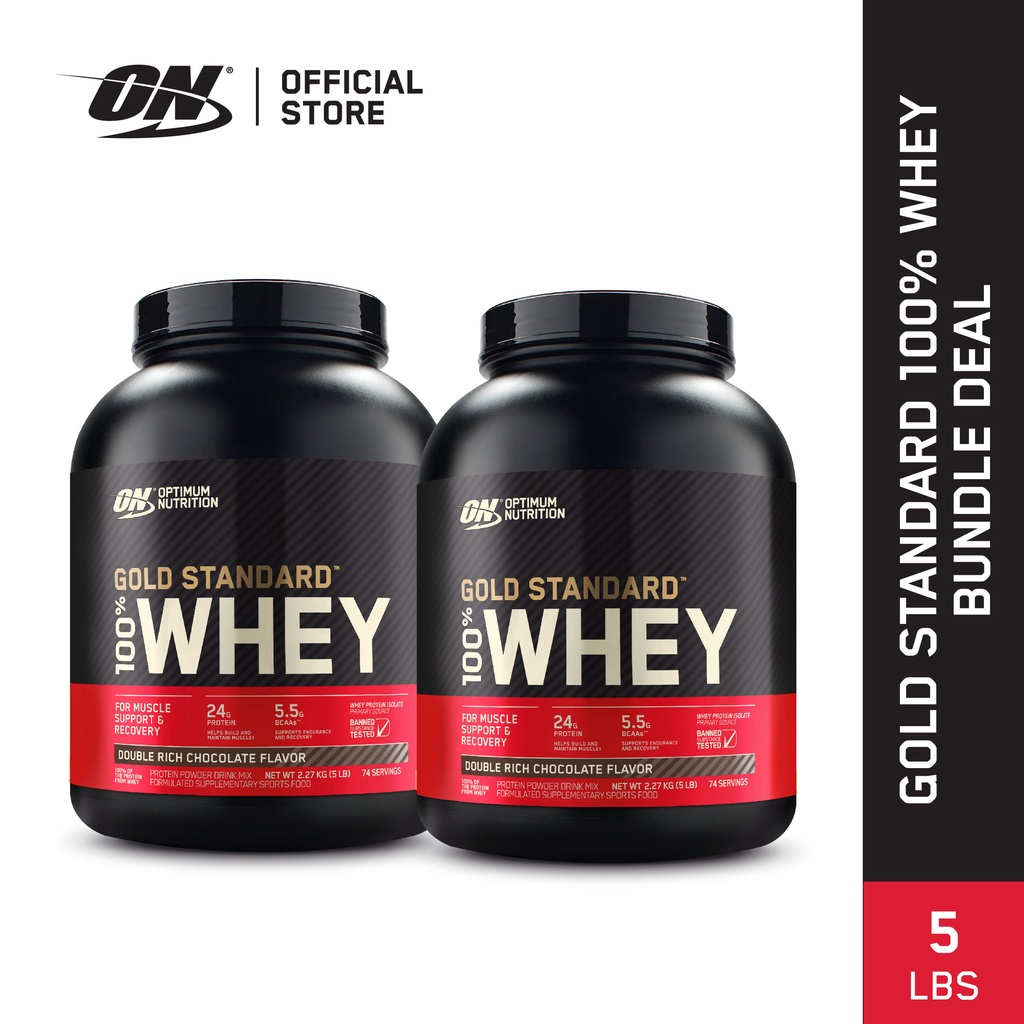 Optimum Nutrition Gold Standard 100% Whey Protein 5 lbs x 2 (Double Rich Chocolate) Bundle