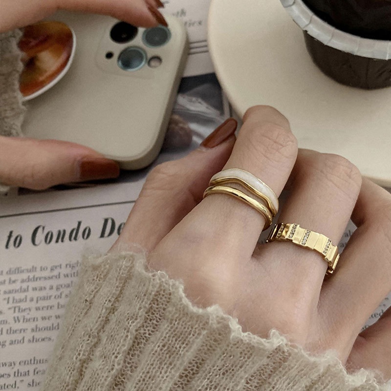 Anillo doble ajustable de nácar bisutería fina de moda mujer_voghion.com