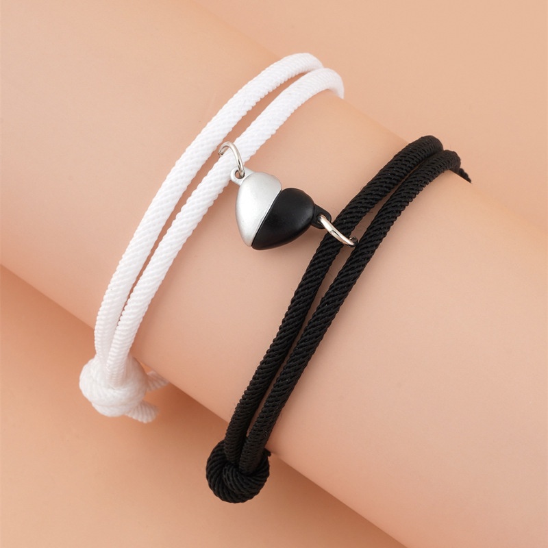 1Pair Two halves Heart Magnetic Bracelet Steel Pendant Couple Bracelets for Lover Friendship Bracelets Braid Rope Magnet Jewelry_voghion.com