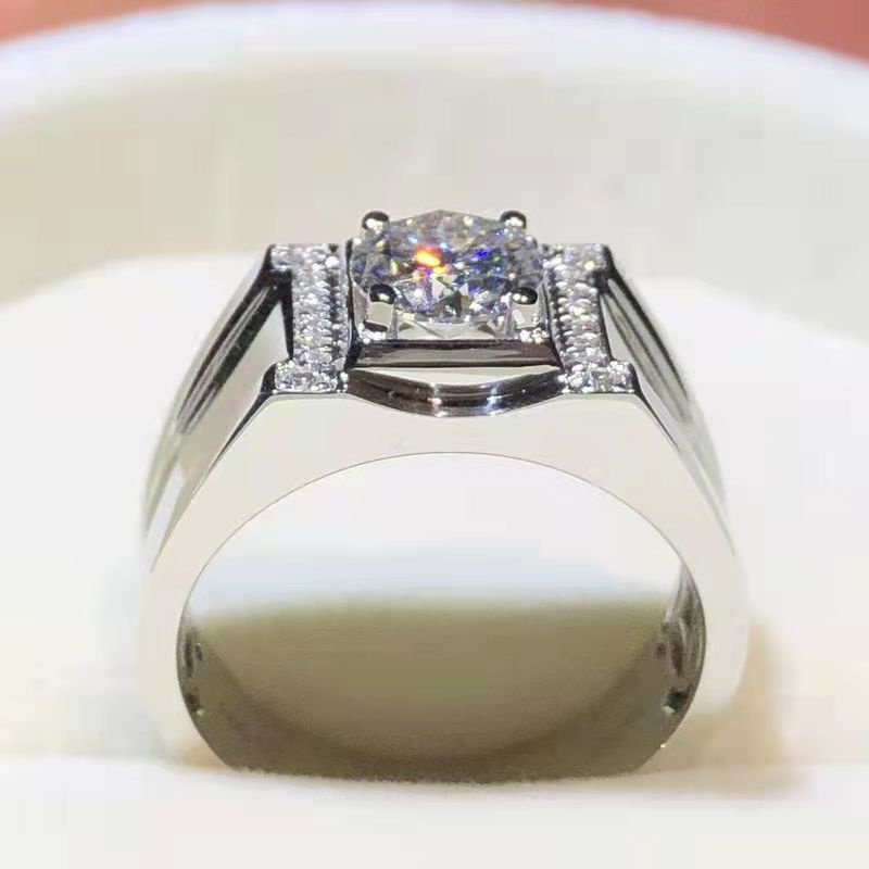 White Gold Plated Moissanite Ring Size Adjustable Open Ring wedding ring_voghion.com
