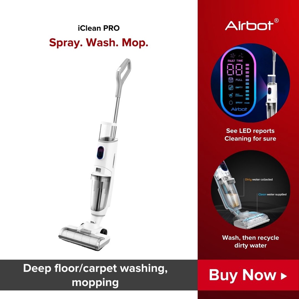 Airbot iClean PRO SG Model, Wet Dry Vacuum Cleaner Cordless Handheld Vacuum Mop HEPA Filter ( Pre-order )
