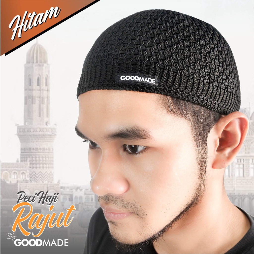 HITAM Good MADE - Elastic Adult Knit Cap | Knitted Cap | Hajj Cap | Black |