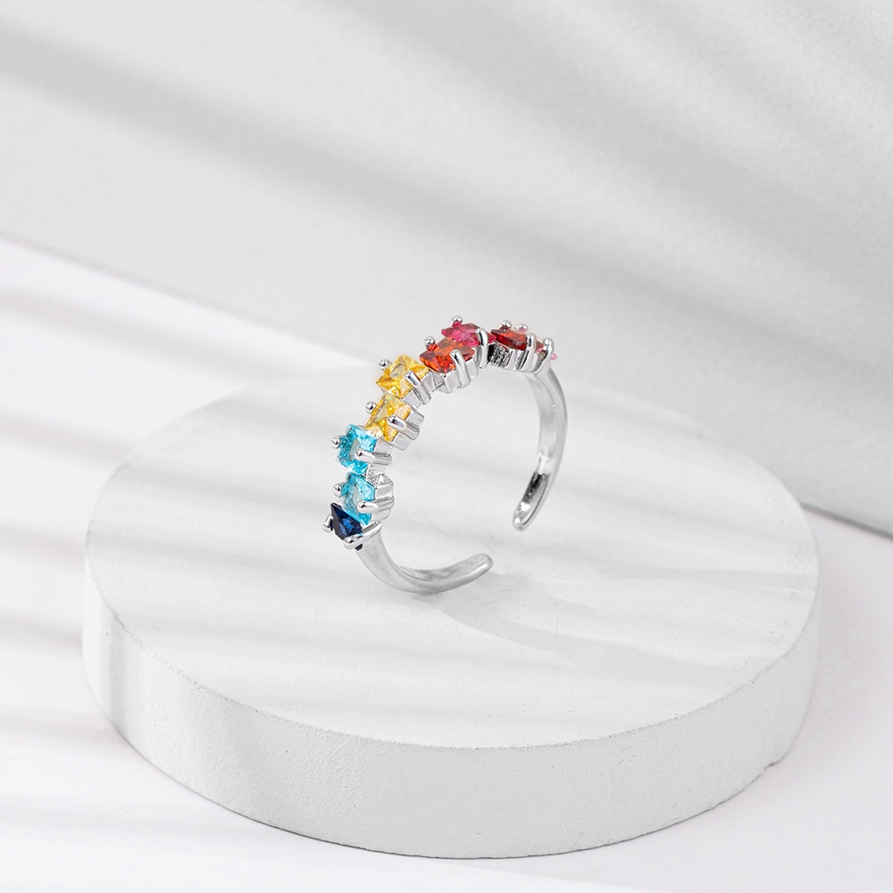 Anello da donna alla moda semplice barocco retrò zircone arcobaleno anello aperto regolabile_voghion.com
