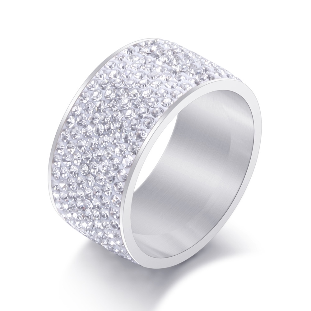 Stainless Steel 8 Row Crystal Pave Wedding Ring Fashion Jewelry_voghion.com