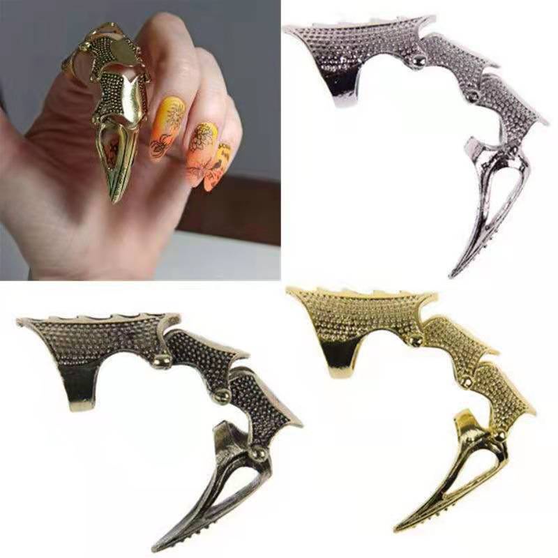 Punk Ring Rock Scroll Joint Armor Knuckle Metall Vollfinger Krallenringe Halloween Unisex Verstellbarer Ring_voghion.com