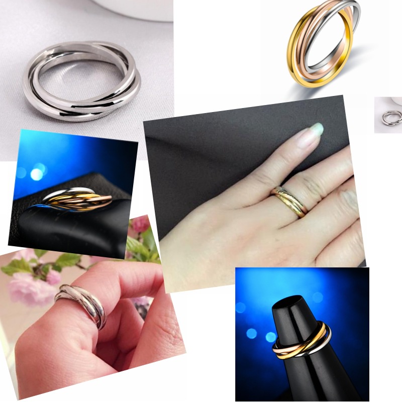 Ensemble de bagues classiques 3 rondes pour femmes, en acier inoxydable, bague de fiançailles, empilable, bijoux de doigt féminin_voghion.com