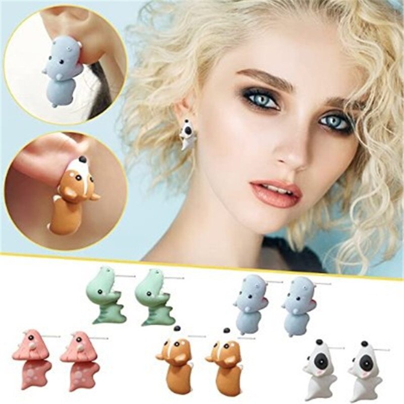 1 paire de boucles d'oreilles de morsure d'animal mignon, boucles d'oreilles de dessin animé en argile douce, boucles d'oreilles de morsure de tyrannosaure, boucles d'oreilles de dinosaure, cadeaux de fête amusants_voghion.com