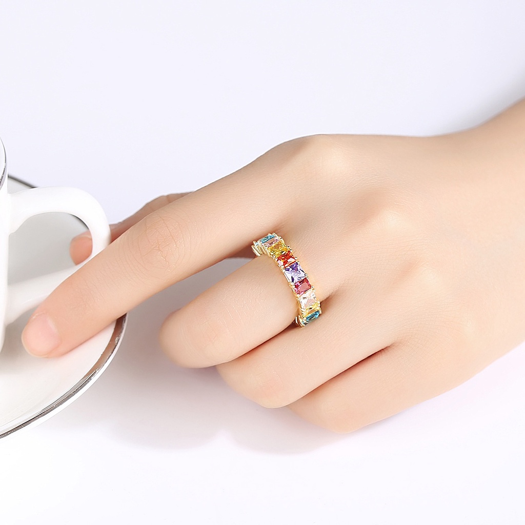 5mm Colorful Square Zircon Ring Fashion Luxury Women's Jewelry Wedding Ring Wholesale_voghion.com