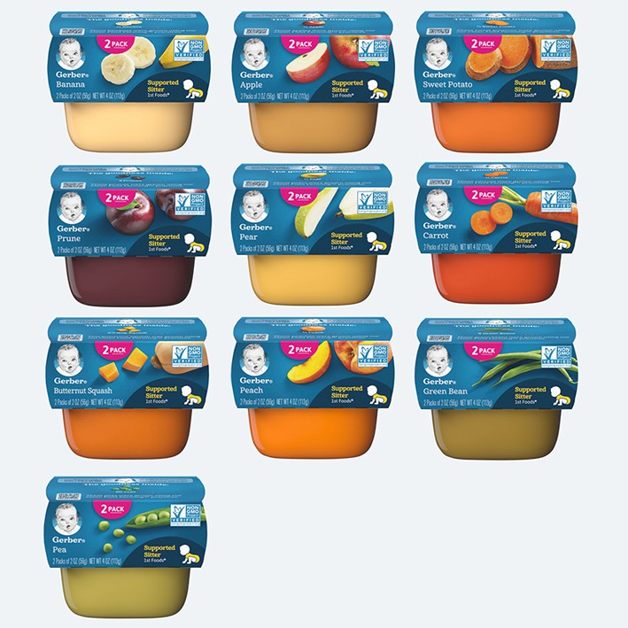 Gerber 1st Foods, 6+ Months, Various Flavours, 2 Pack, 56g Each