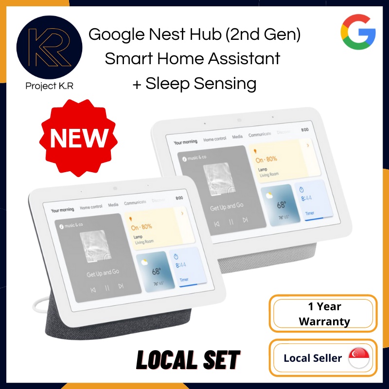 (NEW) SG PLUG Google Nest Hub 2 with Google Assistant (Chalk/Charcoal) Smart Home Assistant + Sleep Sensing