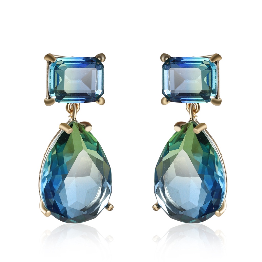 Water Drop Gemstone Stud Earrings For Women In Lake Blue Style_voghion.com