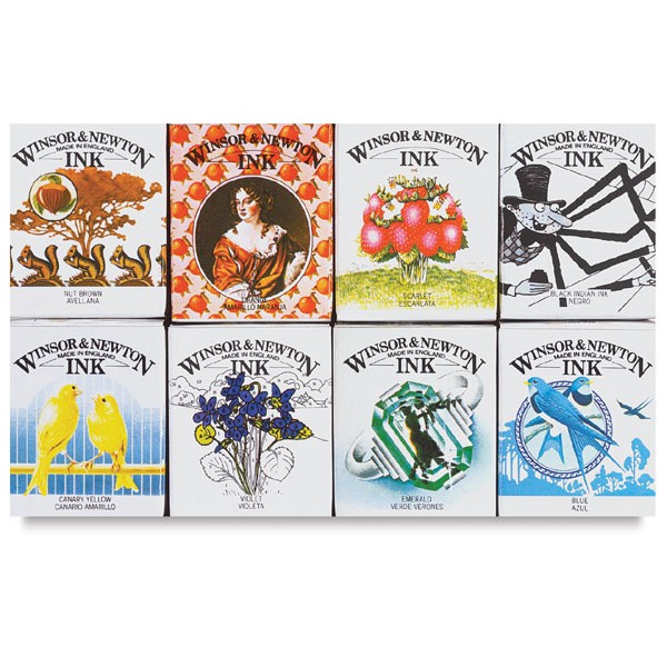 英國 WINSOR & NEWTON 溫莎牛頓 蟲膠彩色防水墨水 8色套組