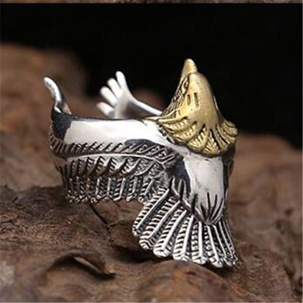 Unique Flying Eagle Knight Ring Punk Men's Animal Retro Open adjustable Ring_voghion.com