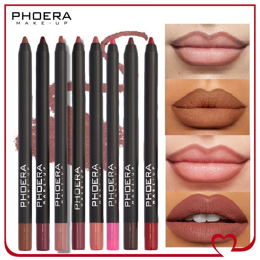 PHOERA 13 Colors Matte Lipliner Pen Waterproof Long-lasting Non Stick Cup Lipstick Stereo Red Lip Liner Pencil Black Eye liner Makeup
