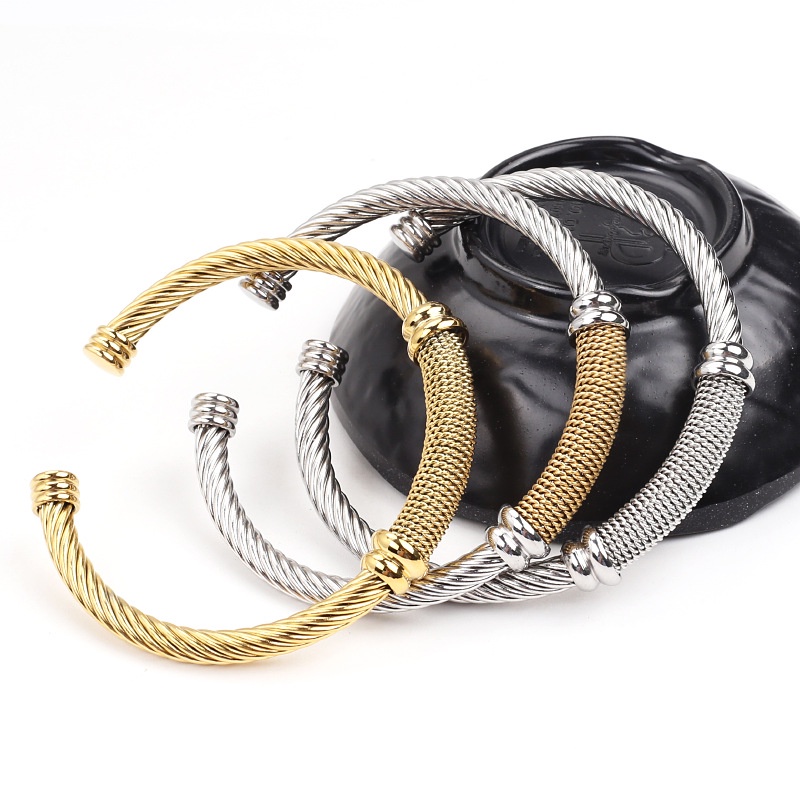 Luxury Stackable Wire Rope Bangle Cuff For Women Wedding wedding Party open Bracelet_voghion.com