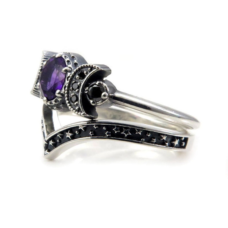 Anello luna gotico con cristallo viola e zircone nero donna_voghion.com